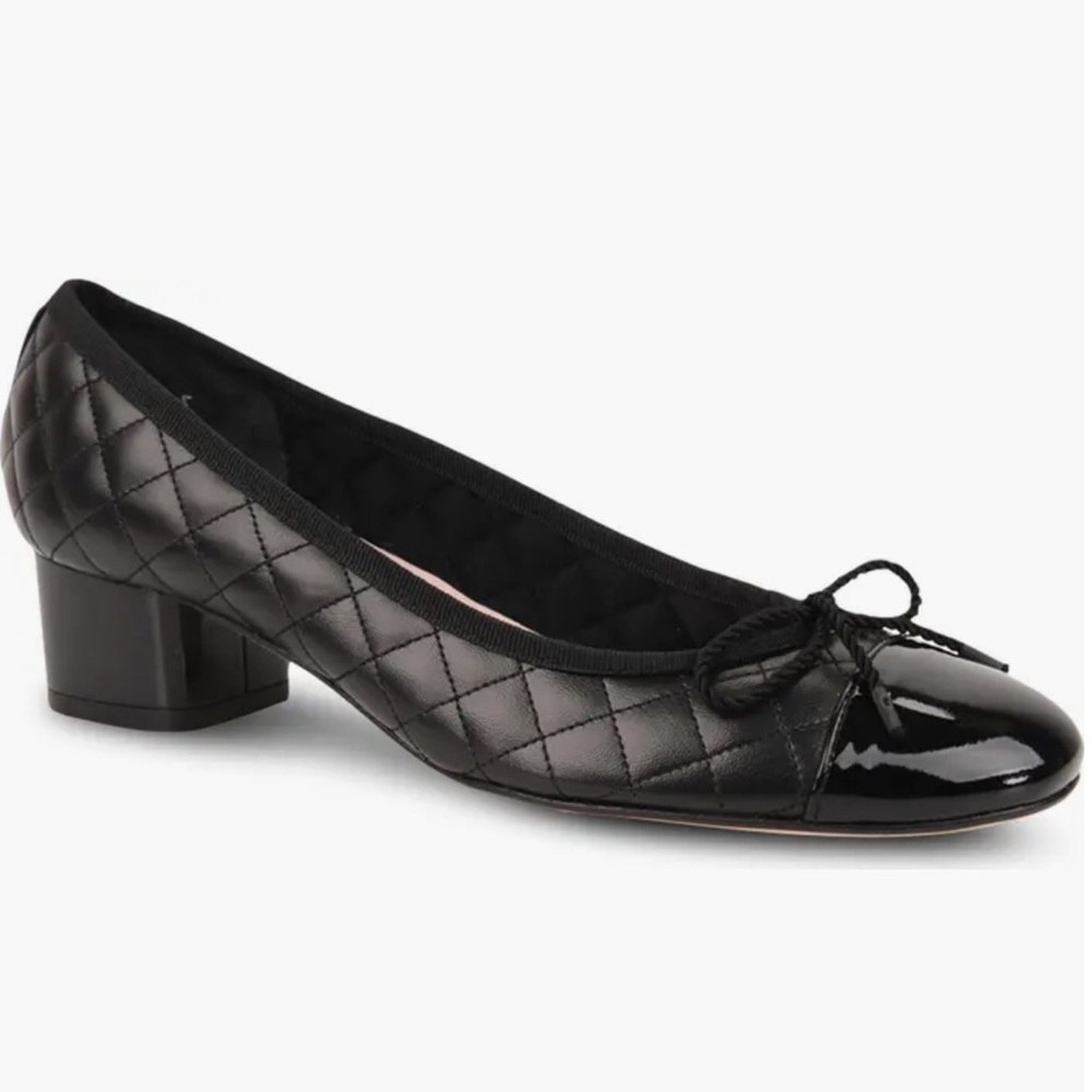 Paul Mayer Attitudes Titou Cap Toe Pump Black Quilted Leather Sz 10